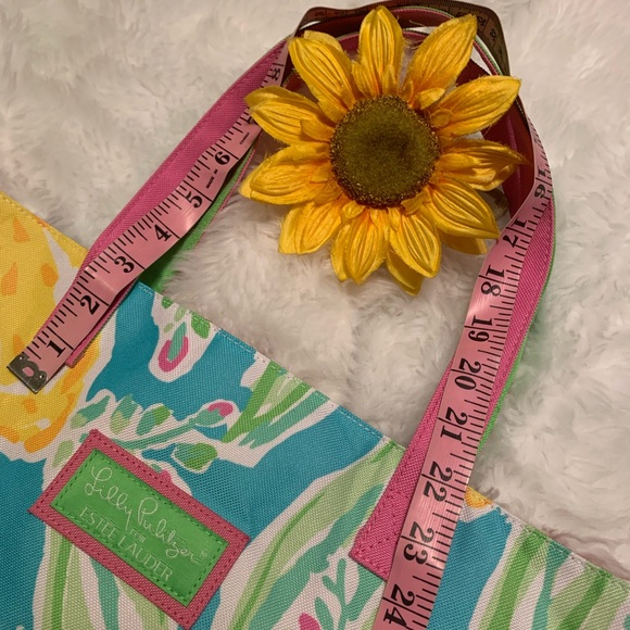 LILLY PULITZER for Estee Lauder Tropical lemon print canvas tote bag VVGUC+++ - Picture 9 of 9